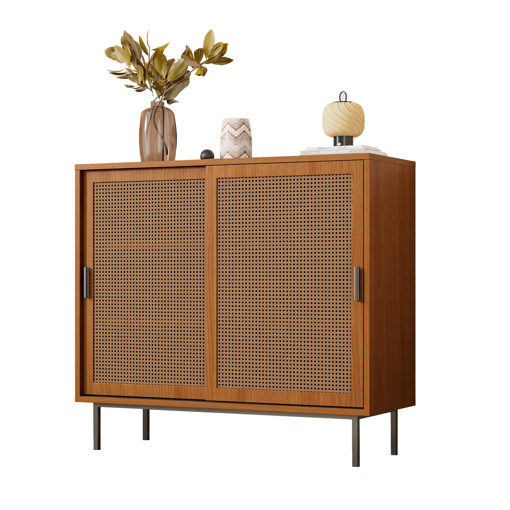 Küchen-Sideboard aus Holz im Landhausstil mit 2 Schiebetüren und verstellbaren Regalen – 100 × 90 × 37 cm
