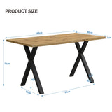 Modern industrial dining table 140x80 cm in oak effect with crossed feet in black metal