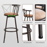 Lot de 4 tabourets de bar industriels pivotants avec dossier en tissu marron - HAILEY 29