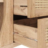 Holzbuffet mit Schiebetüren, 3 verstellbare Schubladen und Regale, abgerundete Tablett