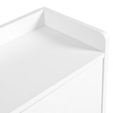 White shoe cabinet 119x24x122 cm with 3 tilting drawers, storage drawer, adjustable shelves and folding bench