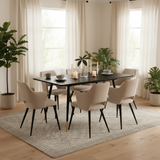 Round Table Table Table Table Timber Ø80 cm with 4 black velvet chairs, modern and comfortable style