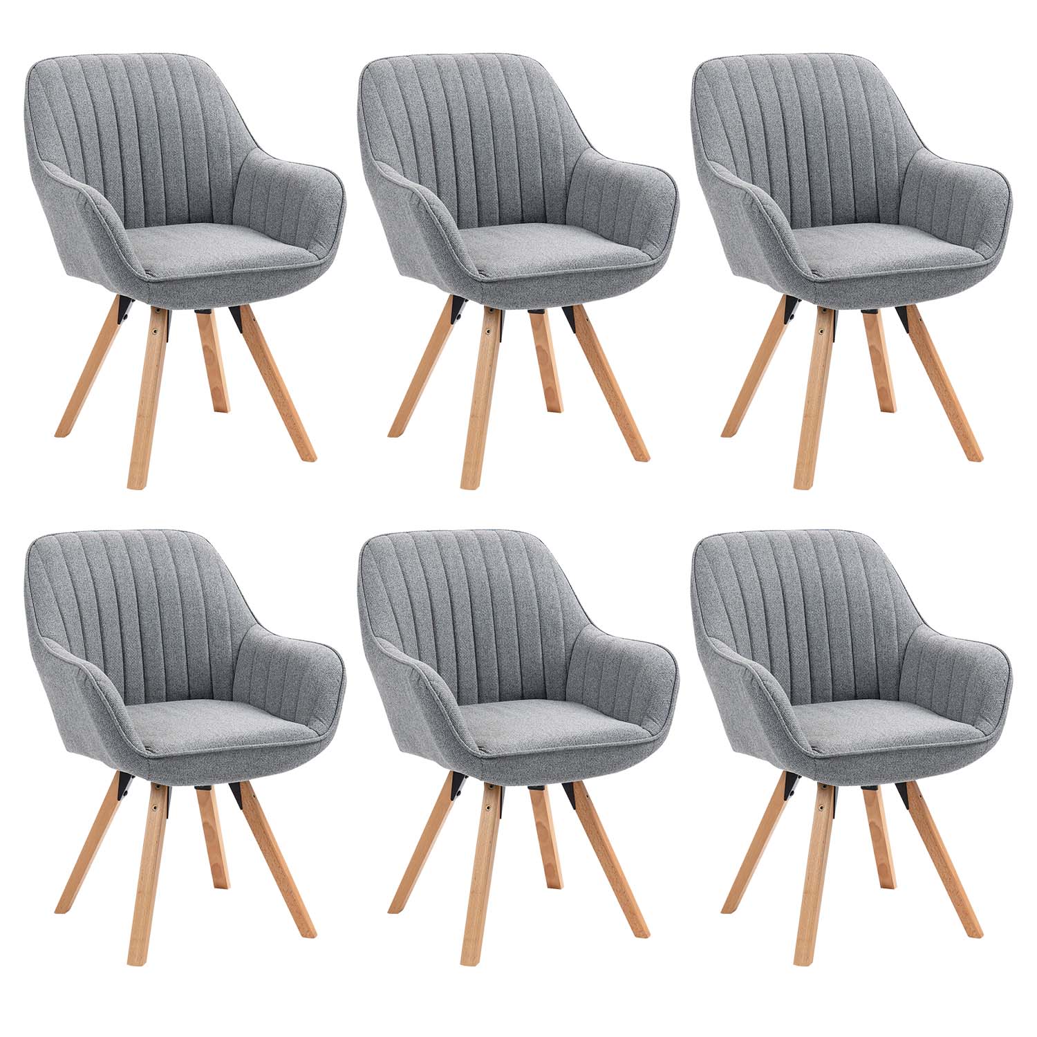 Set von 6 bequemen Esstühle in 360 ° drehbarem Stoff - Carson Stoff grau 6pcs