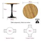 Ensemble de salle à manger de style scandinave comprenant une table ronde en chêne et 2 chaises en velours côtelé gris