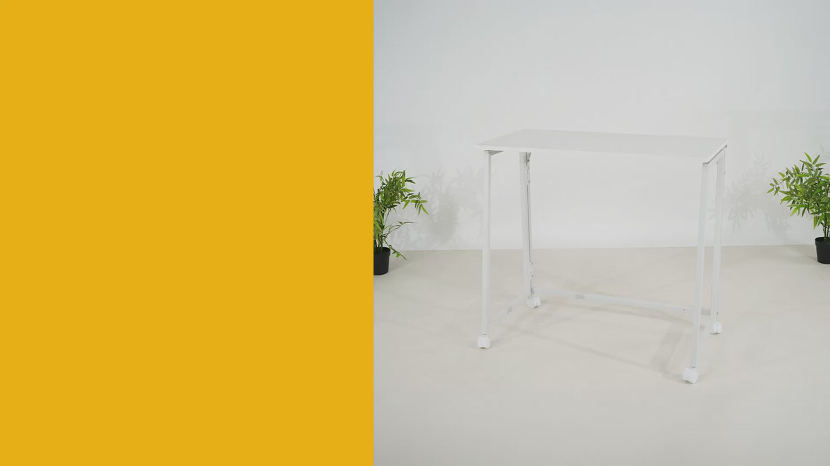 Bureau/table d'ordinateur pliant scandinave avec 4 roulettes en bois blanc et en métal blanc - ASCOLI