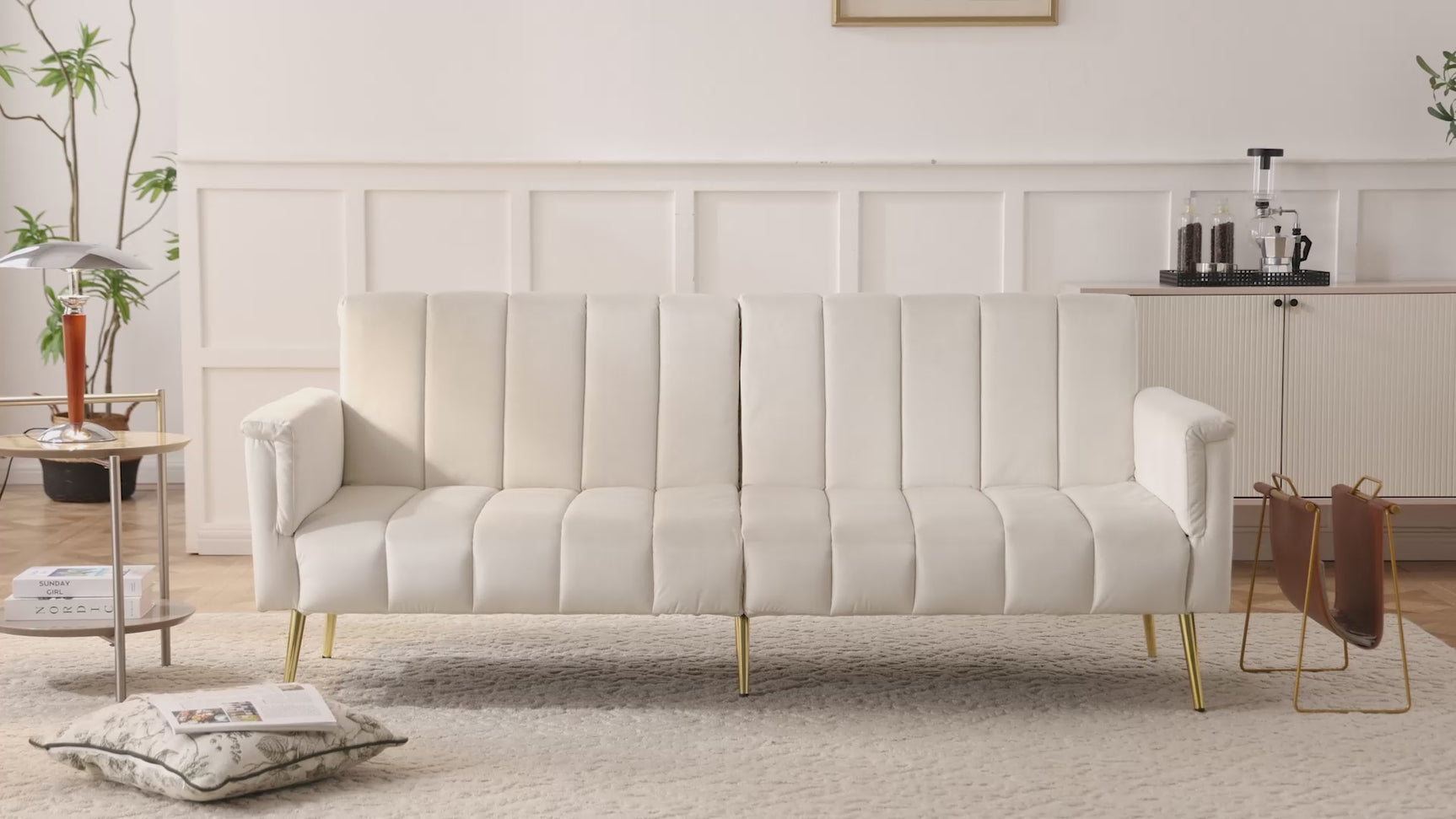 2-Sitzer-Schlafsofa aus dunkelgrauem Stoff mit Seitentaschen, modernes Schlafsofa