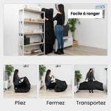 Matelas futon portable pliable 2 places noir, 135x190x10cm - MICA