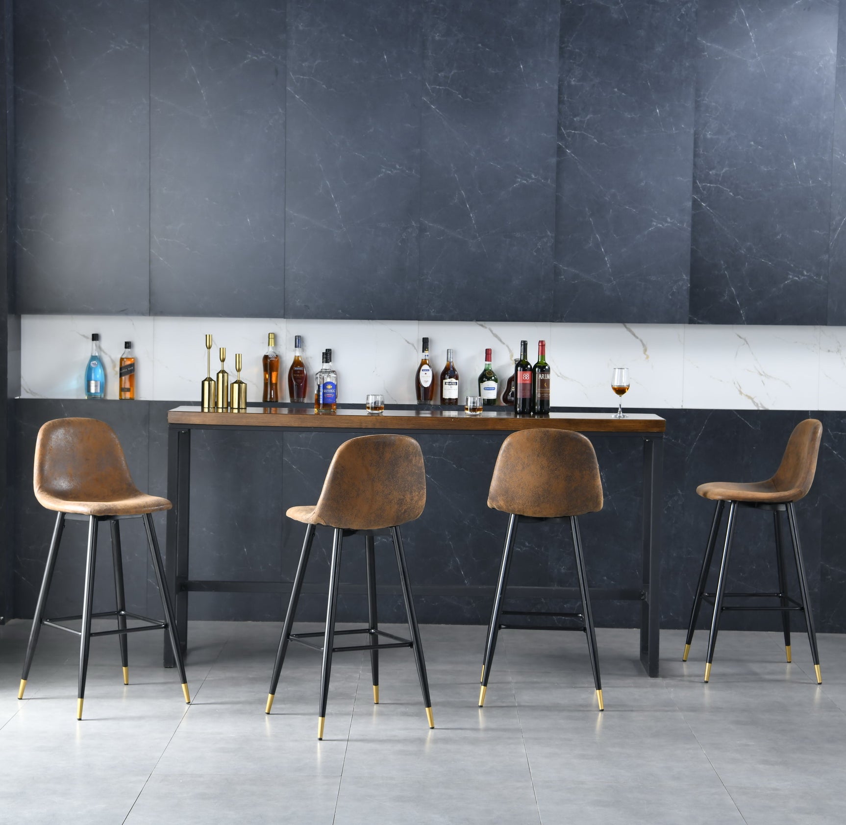 Set of 2 industrial bar stools with suede back - CHARLTON BAR